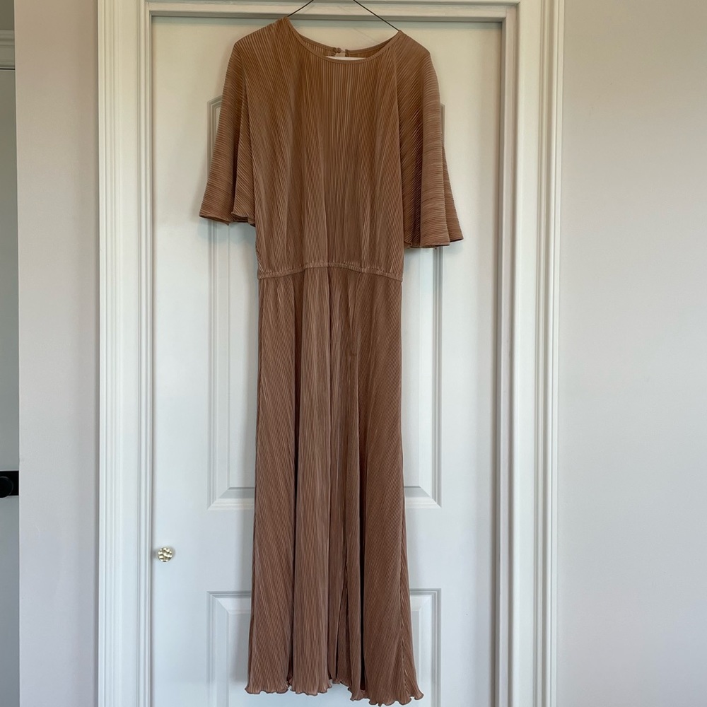 Rose Gold Plissé Midi Dress